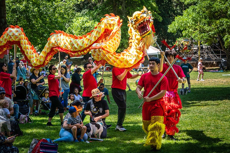 Dragon Dancers at the Child in the Wild event at Howarth Park