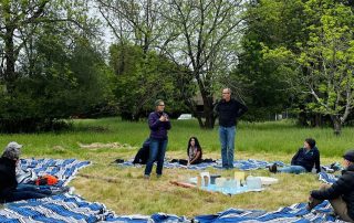 Group of people at park participating in Forest Bathing